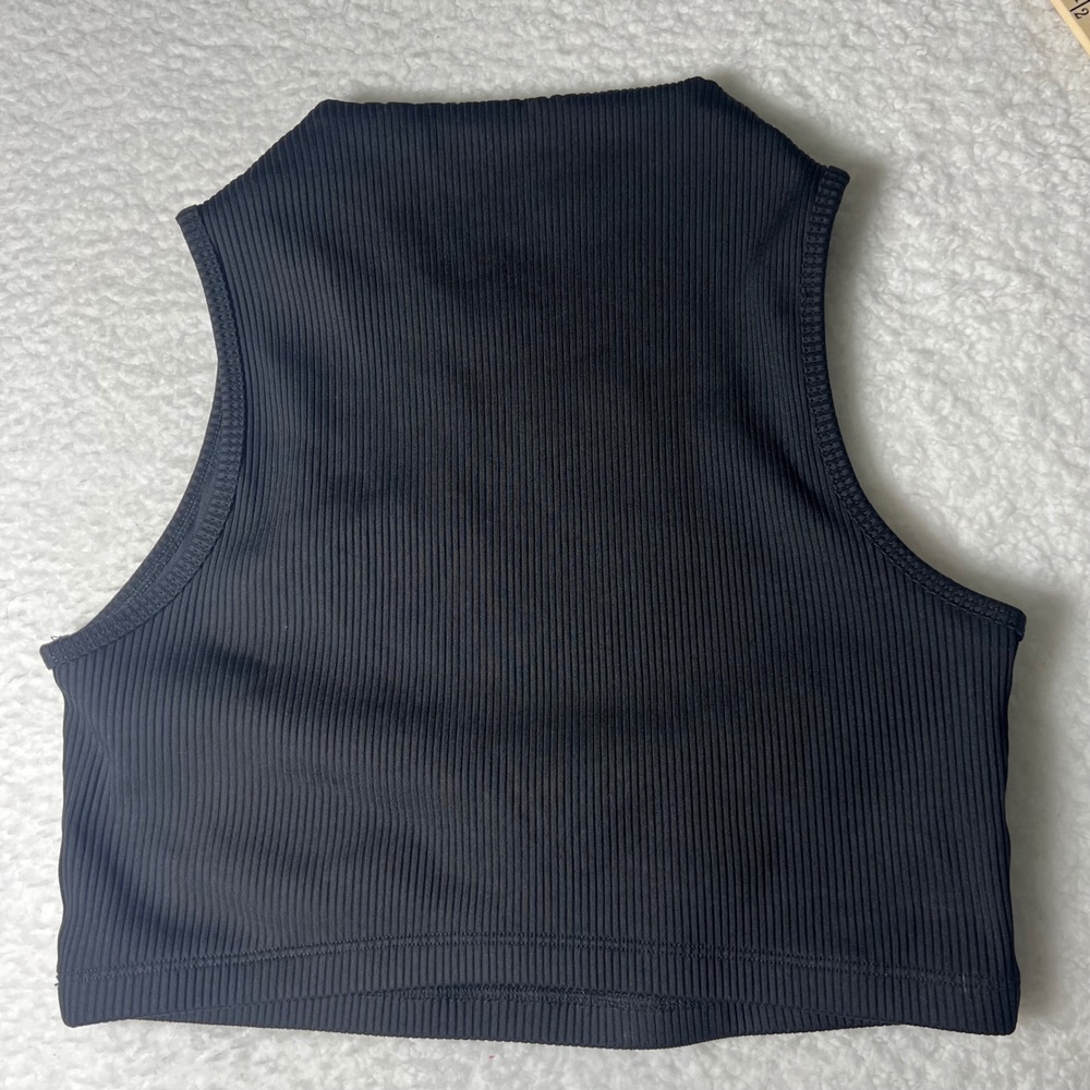 Year of Ours Black Ribbed Mock Neck Crop Top Sleeveless Athletic Gym Yoga XL - Picture 4 of 6